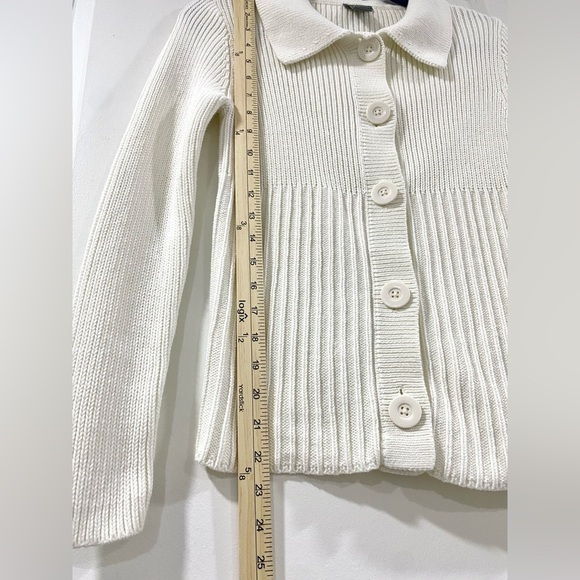 Ann Taylor Ivory Cable Knit Cotton Cardigan S Collared Button Down Sweater - Picture 4 of 8